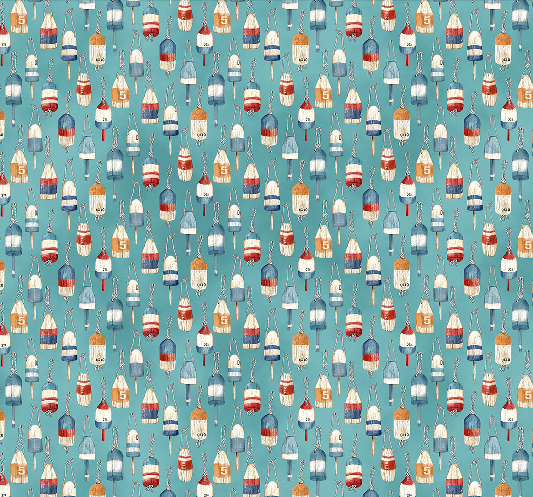 Beach Therapy Quilt Fabric - Buoys in Turquoise/Multi - 25470-66