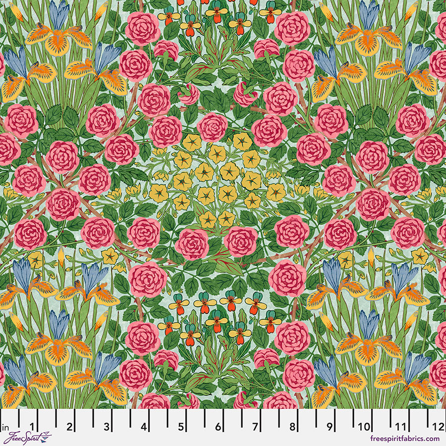 Bedford Park Quilt Fabric by Morris Co - Campanula in Seaglass Multi - PWWM142.SEAGLASS