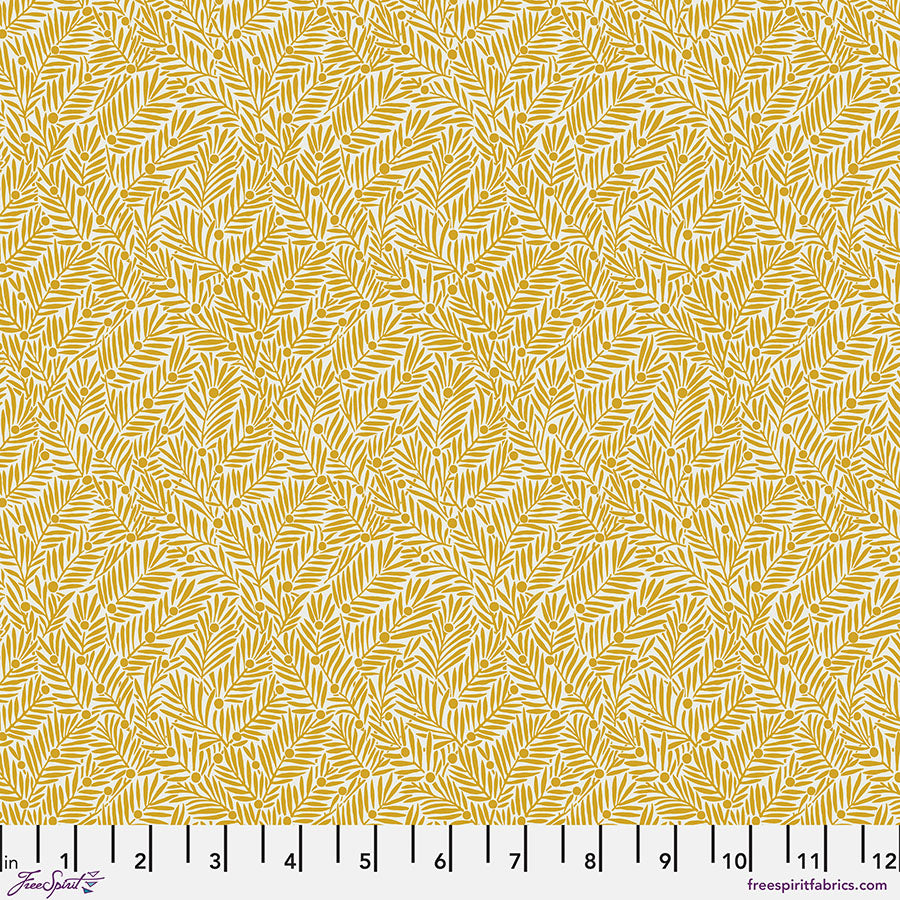 Bedford Park Quilt Fabric by Morris Co - Yew and Aril in Sunshine Yellow - PWWM135.SUNSHINE