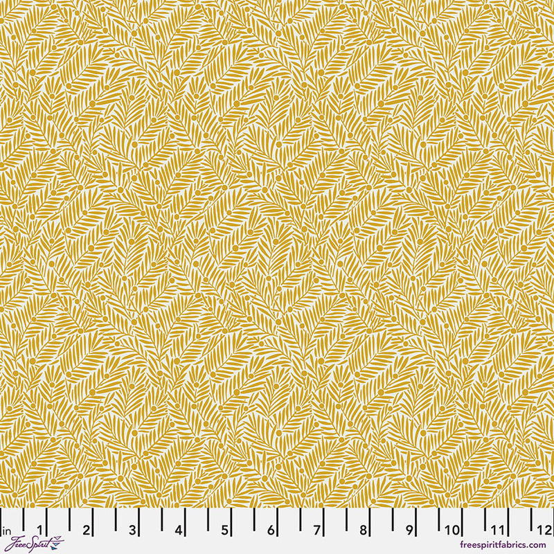 Bedford Park Quilt Fabric by Morris Co - Yew and Aril in Sunshine Yellow - PWWM135.SUNSHINE