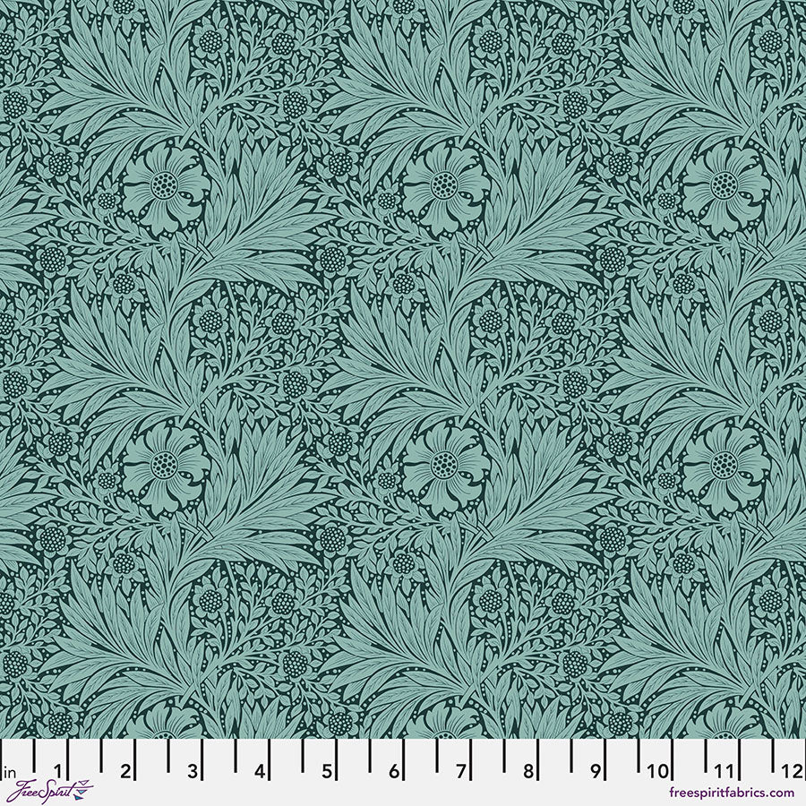 Bedford Park Quilt Fabric by Morris & Co - Marigold in Teal - PWWM006.TEAL