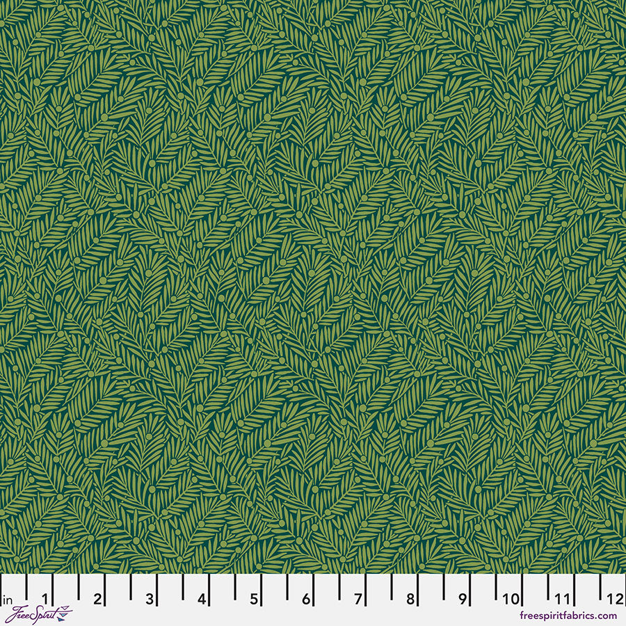 Bedford Park Quilt Fabric by Morris Co - Yew and Aril in Teal/Green - PWWM135.TEAL