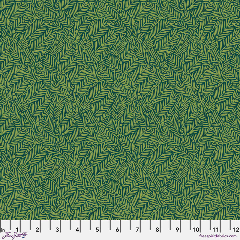 Bedford Park Quilt Fabric by Morris Co - Yew and Aril in Teal/Green - PWWM135.TEAL