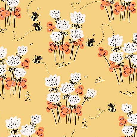 Bee Kind and Curious Quilt Fabric - Flower Clusters and Bees in Butterscotch Yellow - 2600 31236 S