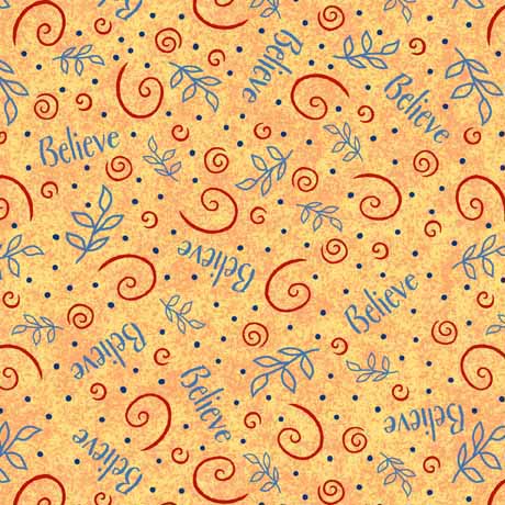 Believe Quilt Fabric - Word Toss in Apricot - 2600 30501 O