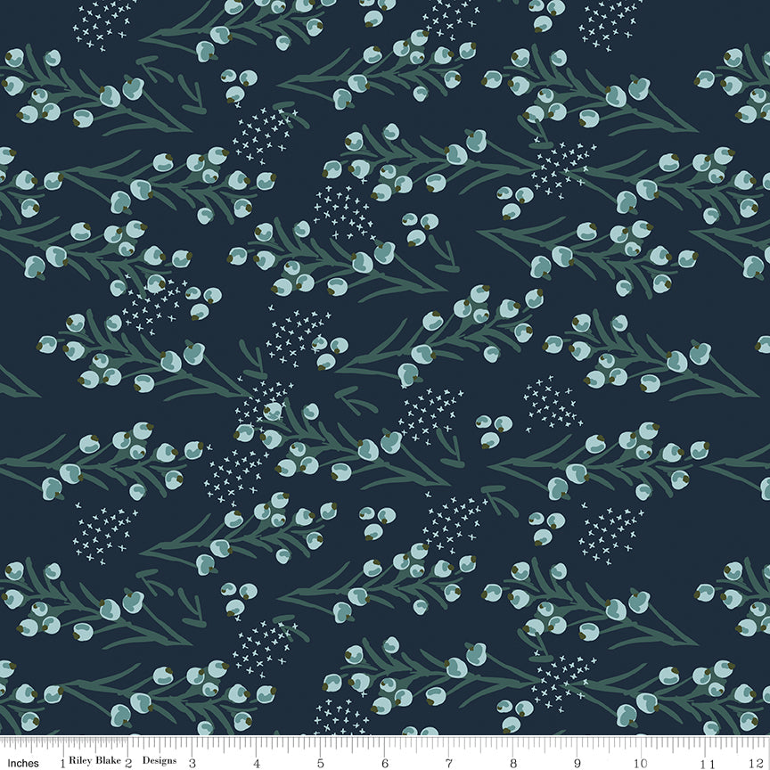 Bellissimo Gardens Quilt Fabric - Berries in Midnight Blue - C13832-MIDNIGHT