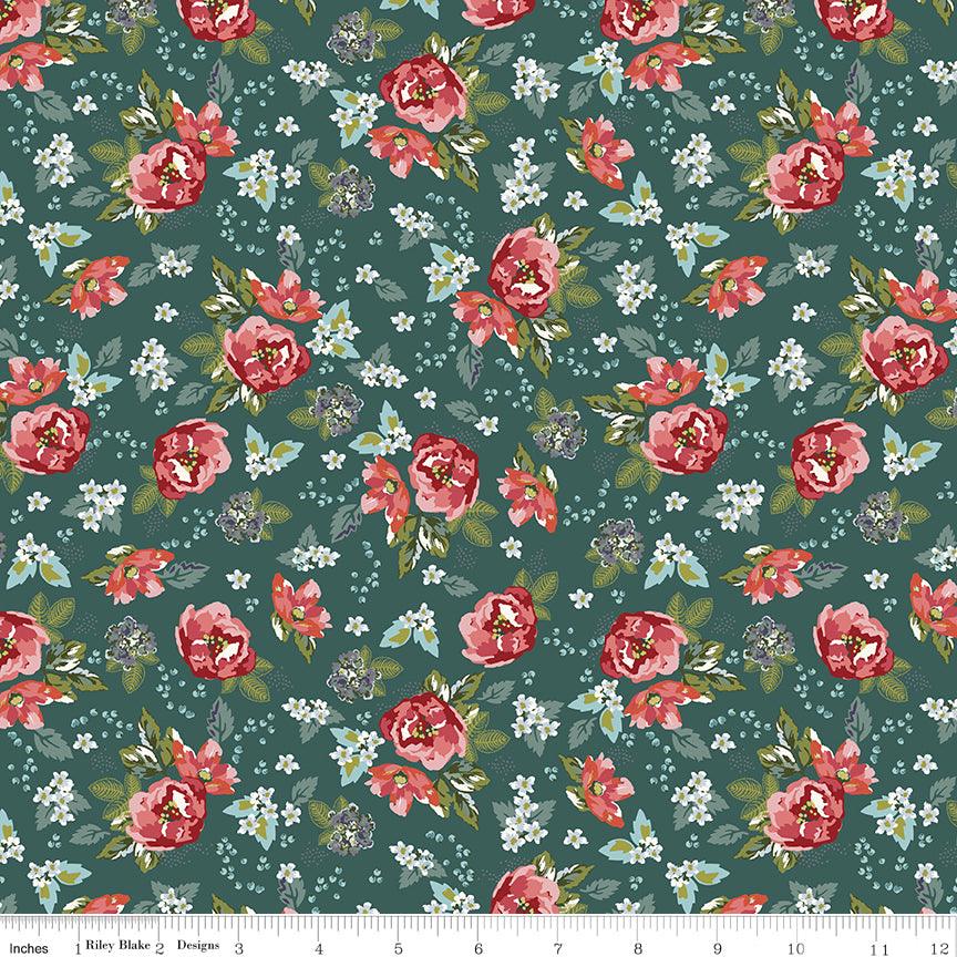 Bellissimo Gardens Quilt Fabric - Floral in Jade Green - C13831-JADE