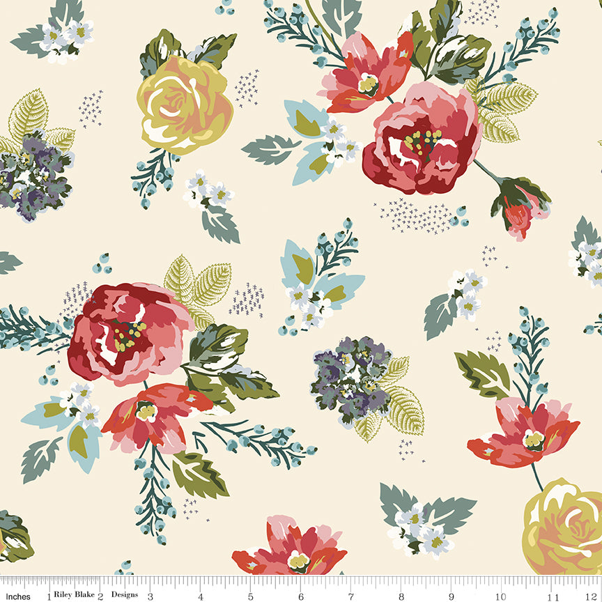 Bellissimo Gardens Quilt Fabric - Main Large Floral in Cream - C13830-CREAM
