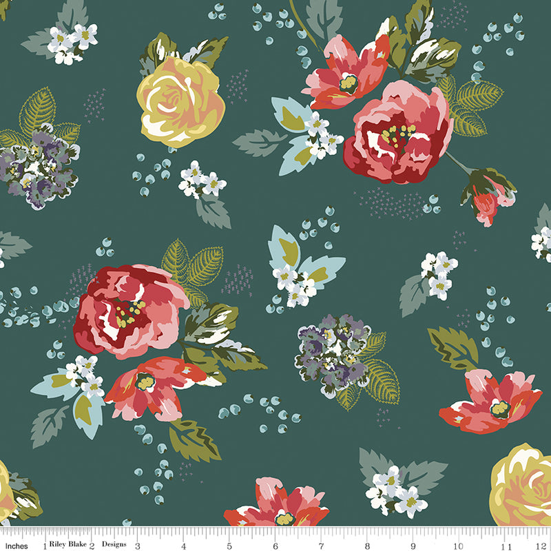 Bellissimo Gardens Quilt Fabric - Main Large Floral in Jade Green - C13830-JADE