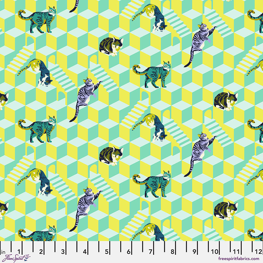 Besties Quilt Fabric by Tula Pink - Sitting Pretty Cats in Meadow Green - PWTP217.MEADOW