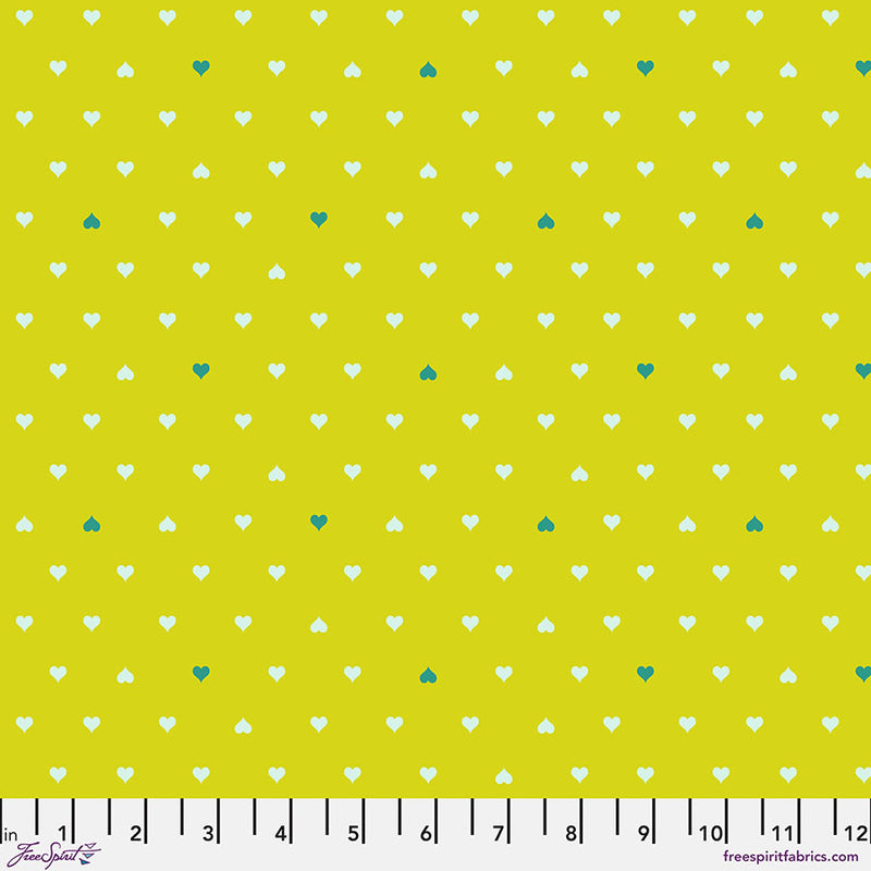 Besties Quilt Fabric by Tula Pink - Unconditional Love Hearts in Clover Green - PWTP221.CLOVER