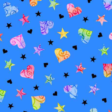 Be the Change Quilt Fabric - Hearts and Stars in Blue - 1649 29510 B