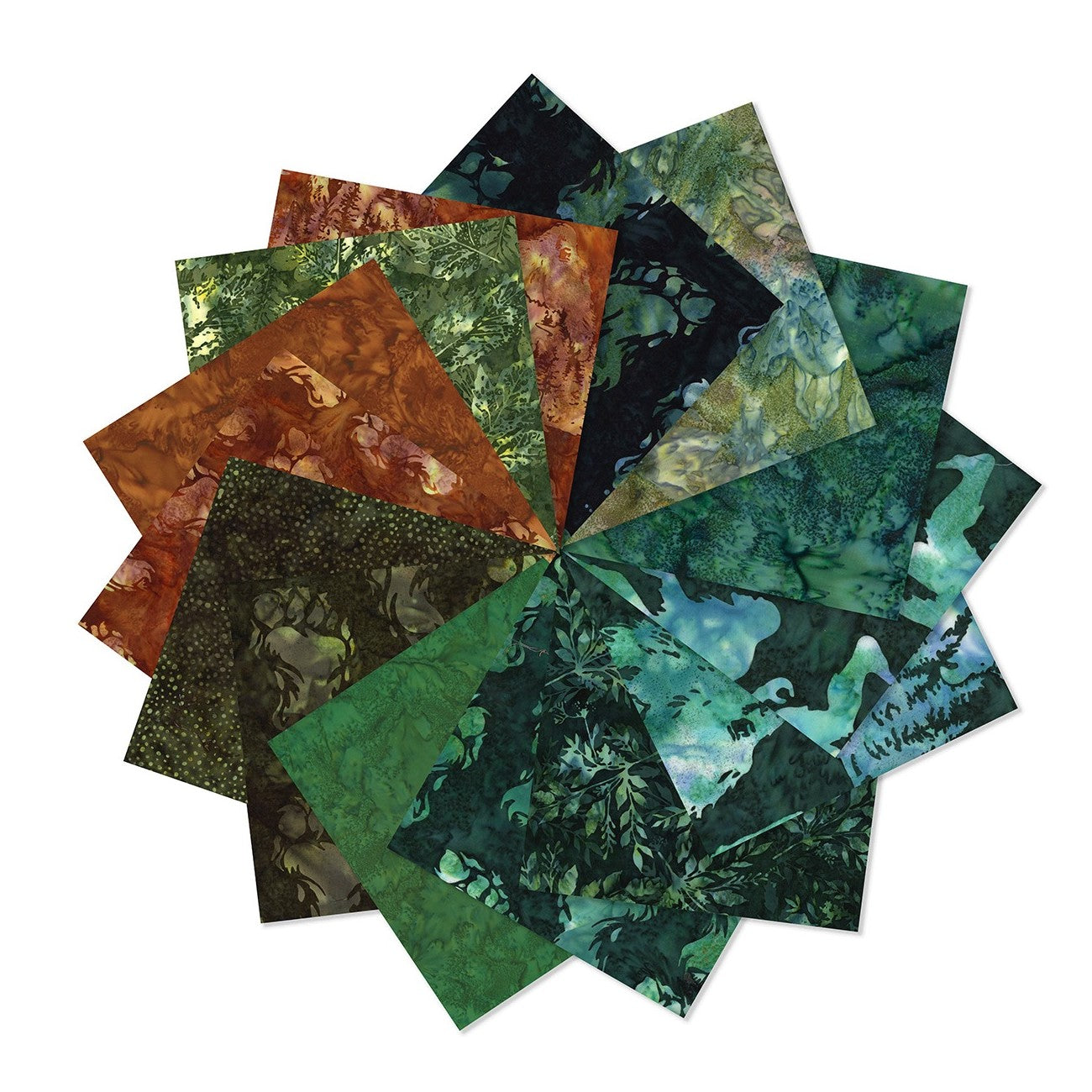 Big Foot Hoffman Bali Batik Quilt Fabric - 14 Piece Fat Quarter Bundle - FA25BFQ-44 FOREST