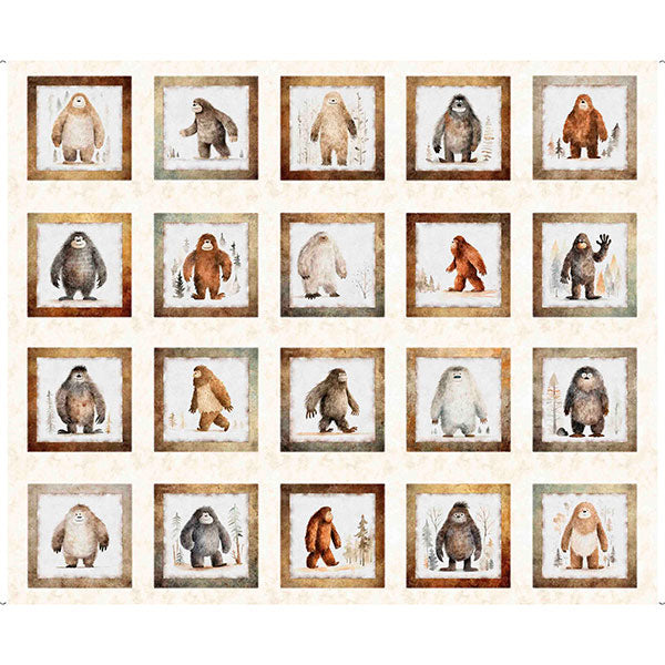 Bigfoot Quilt Fabric - Bigfoot Picture Patches in Cream Panel - 2600 30991 E - SOLD AS A 36" PANEL