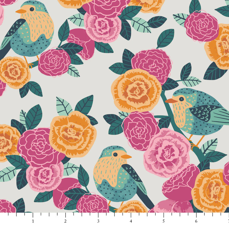 Birds and Bloom Quilt Fabric - Bird Bouquet in Multi - PH0160