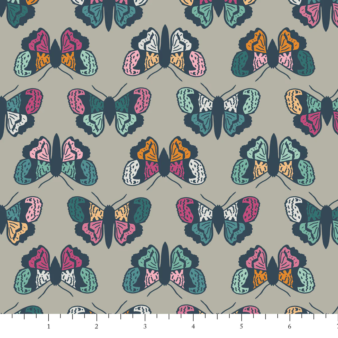 Birds and Bloom Quilt Fabric - Moth Parade in Gray/Multi - PH0163