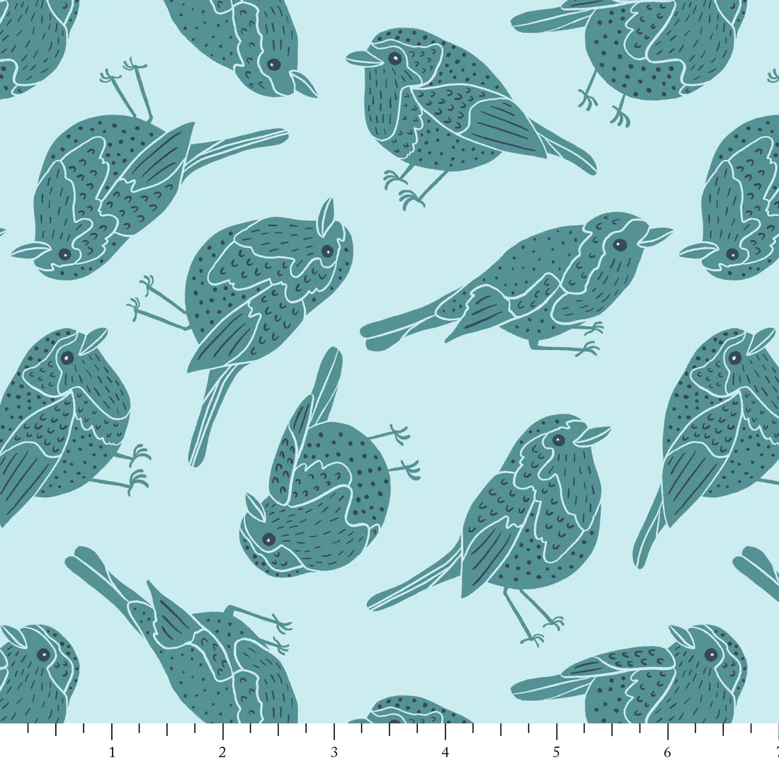 Birds and Bloom Quilt Fabric - Robin Toss in Aqua - PH0162