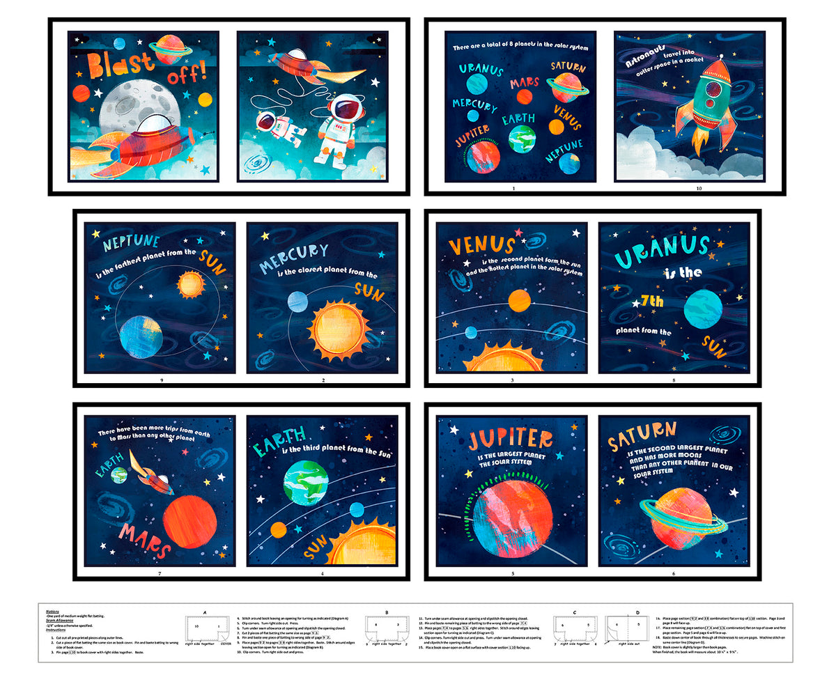 Blast Off Quilt Fabric - Book Panel - 2797P-77 - SOLD AS A 36" PANEL