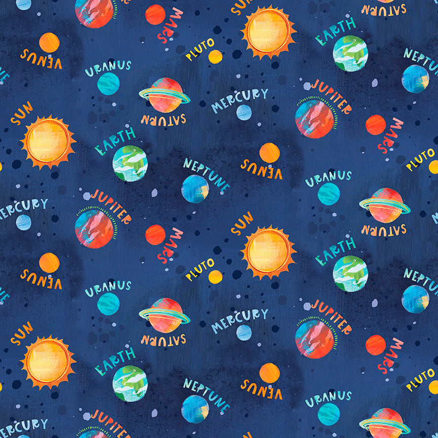 Blast Off Quilt Fabric - Planets in Navy - 2796-77