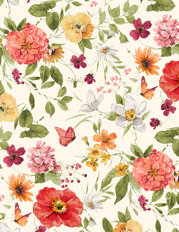 Blessed by Nature Quilt Fabric - Medium Florals in Cream - 3041-17810-273