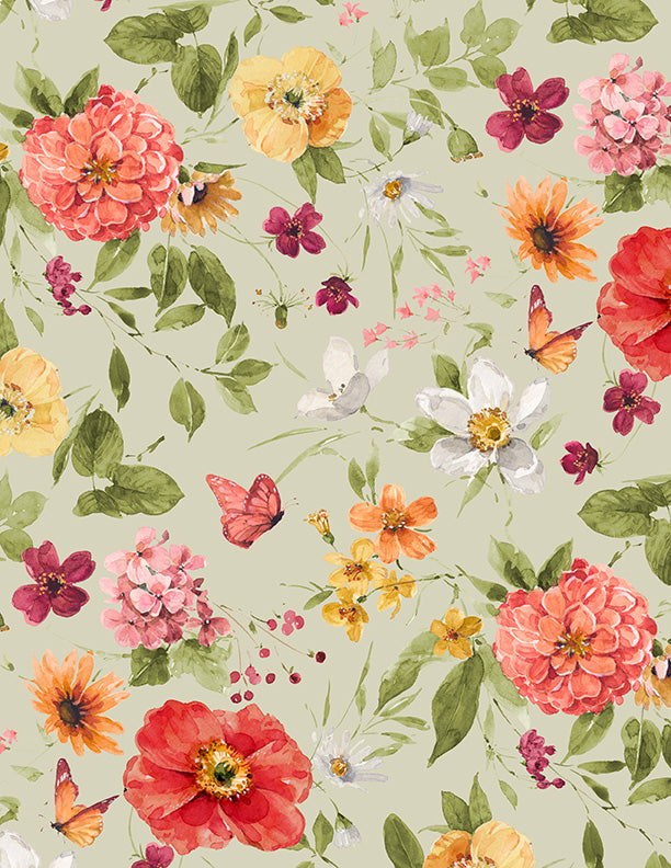Blessed by Nature Quilt Fabric - Medium Florals in Green - 3041-17810-773