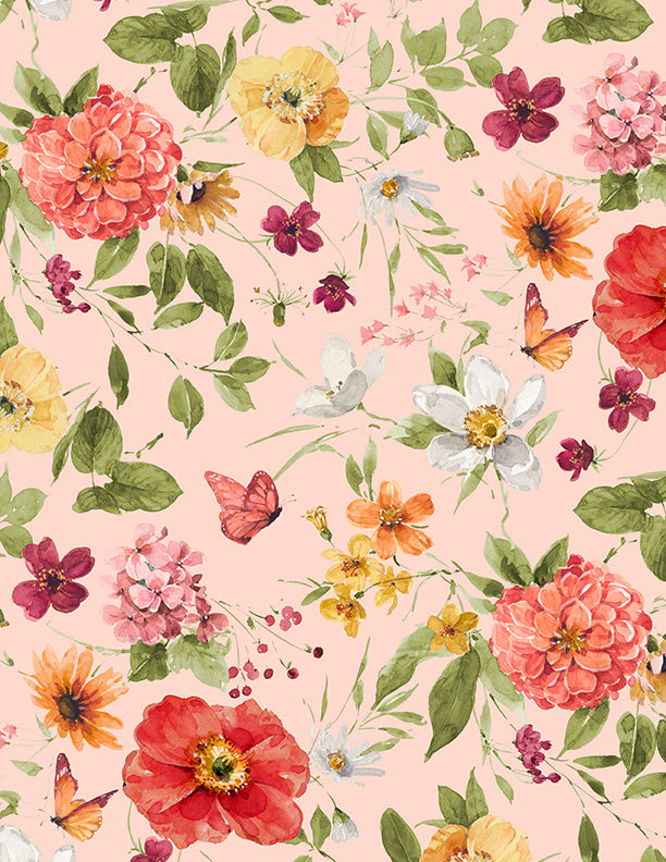 Blessed by Nature Quilt Fabric - Medium Florals in Peach - 3041-17810-873
