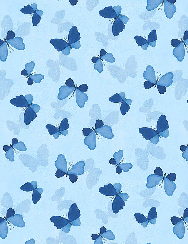 Blissful Blues Quilt Fabric - Butterfly Toss in Blue - 3074 49353 444