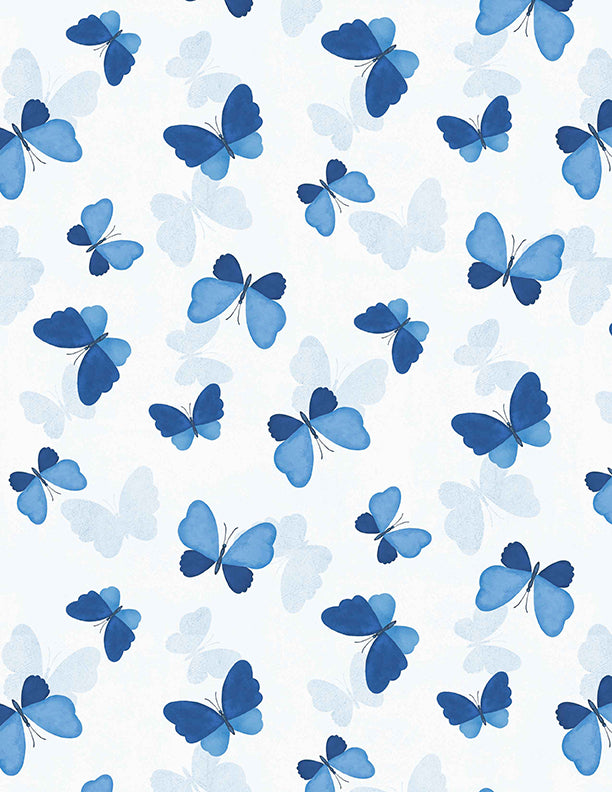 Blissful Blues Quilt Fabric - Butterfly Toss in White - 3074 49353 144