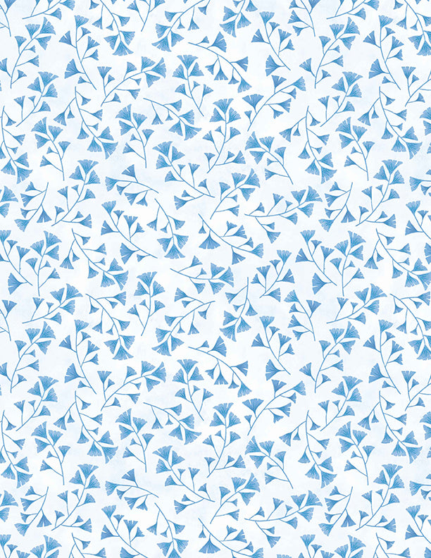 Blissful Blues Quilt Fabric - Ferns All Over in White - 3074 49355 144