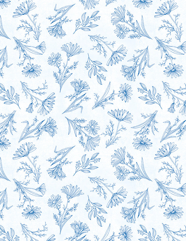 Blissful Blues Quilt Fabric - Floral Toile in White - 3074 49356 144