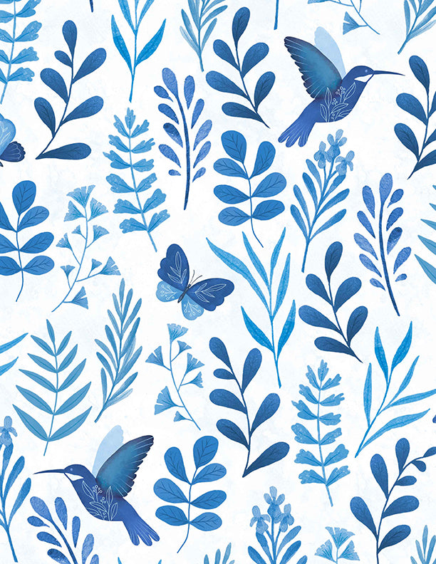 Blissful Blues Quilt Fabric - Large Floral All Over in White - 3074 49352 144