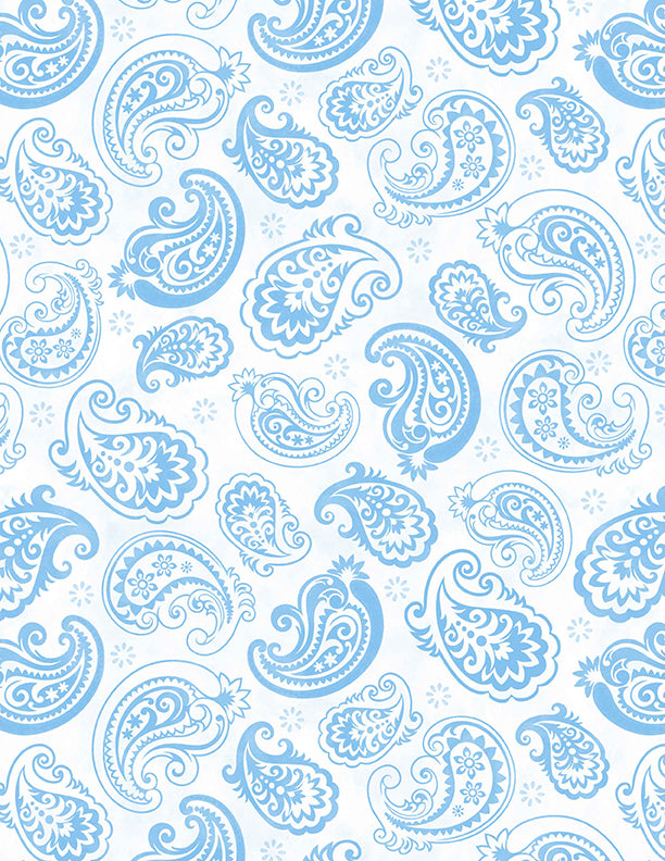 Blissful Blues Quilt Fabric - Paisley Toss in White - 3074 49354 144