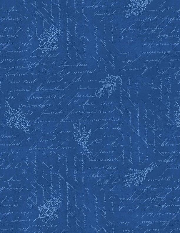 Blissful Blues Quilt Fabric - Script Texture in Navy Blue - 3074 49357 444
