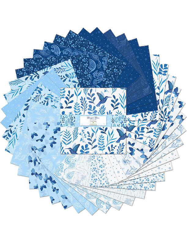 Blissful Blues Quilt Fabric - 10 Karat Crystal - set of 42 10" Squares - 518-873-518
