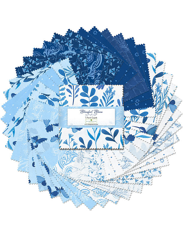 Blissful Blues Quilt Fabric - 5 Karat Crystals - set of 42 5" Squares - 508-873-508