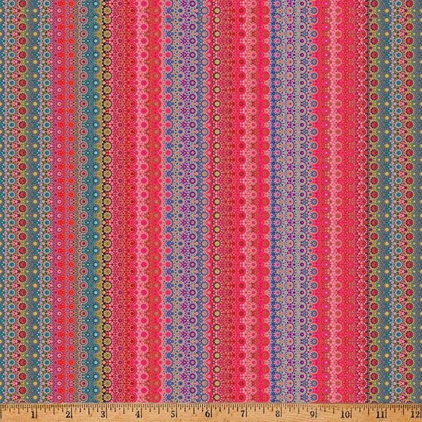 Bloom Quilt Fabric - Geometric Floral Stripe in Blooms Multi - Y5805-562 BLOOMS