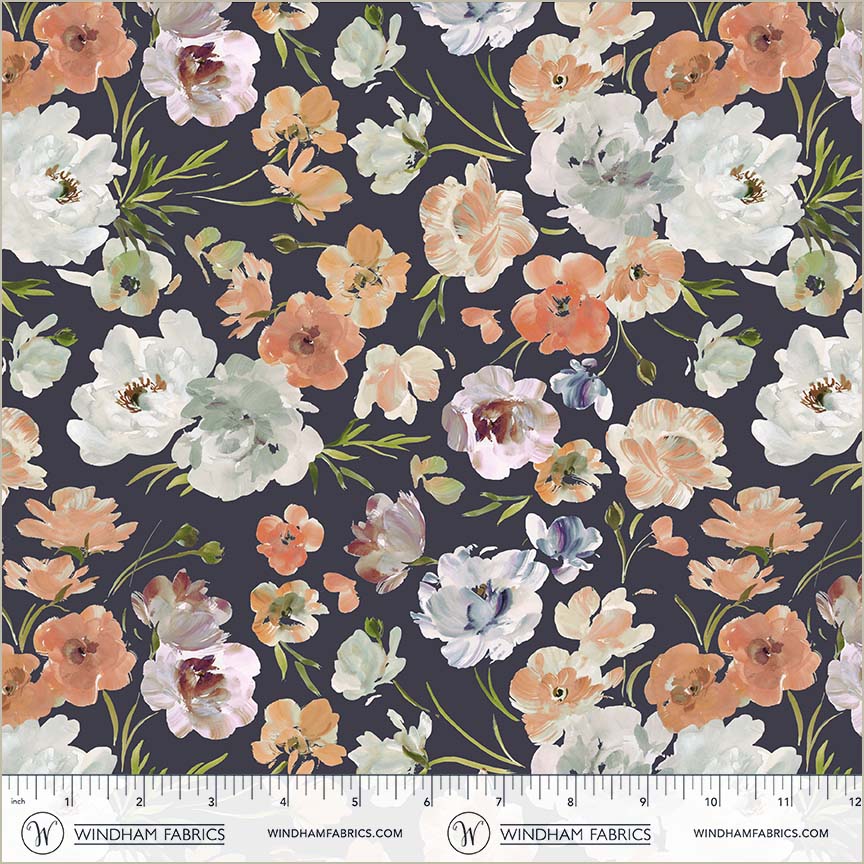 Bloomfield Quilt Fabric - Ranunculus in Navy Blue - 54874D-19