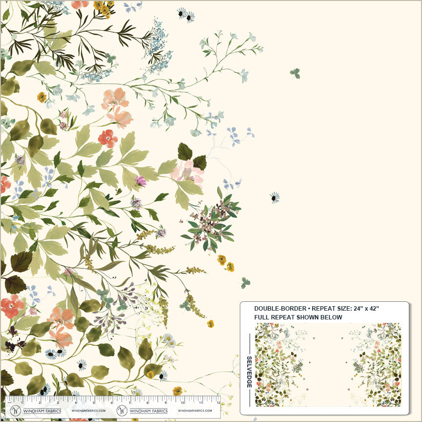 Bloomfield Quilt Fabric - Wild Blooms Double Border Stripe in Ivory Cream - 54877D-17