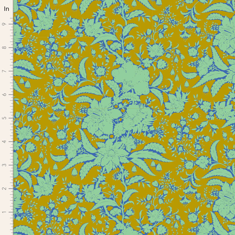 Bloomsville Quilt Fabric by Tilda - Abloom Blender in Dijon Gold and Aqua - 110081