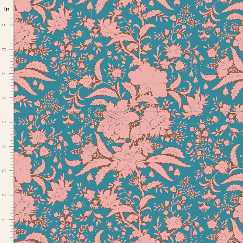 Bloomsville Quilt Fabric by Tilda - Abloom Blender in Petrol Aqua and Pink - 110073