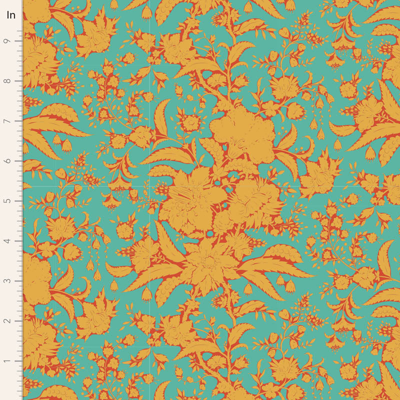 Bloomsville Quilt Fabric by Tilda - Abloom Blender in Turquoise and Gold - 110072