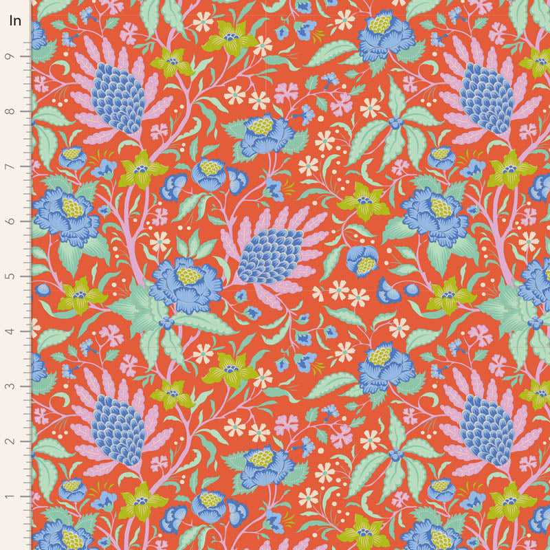 Bloomsville Quilt Fabric by Tilda - Flowertangle in Persimmon Orange - 100505