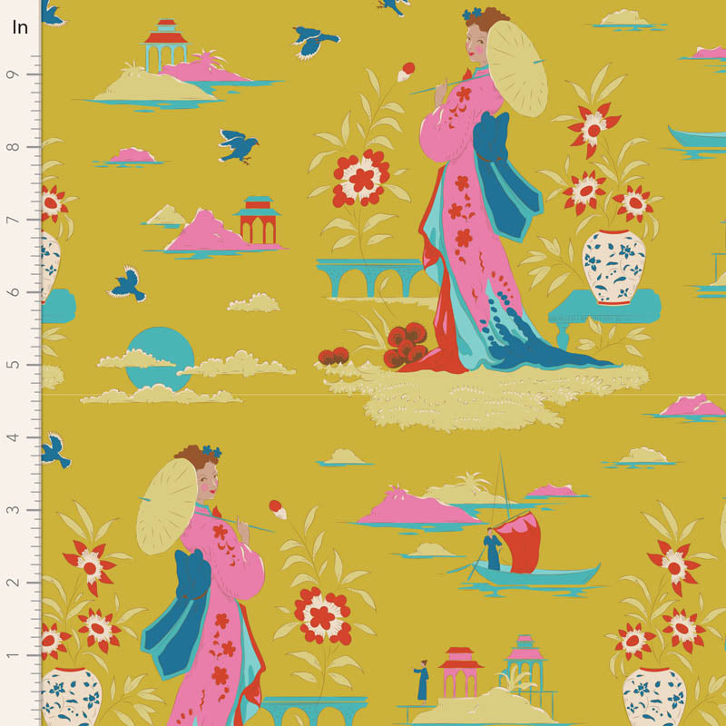 Bloomsville Quilt Fabric by Tilda - Garden Vista in Light Corn Gold - 100518