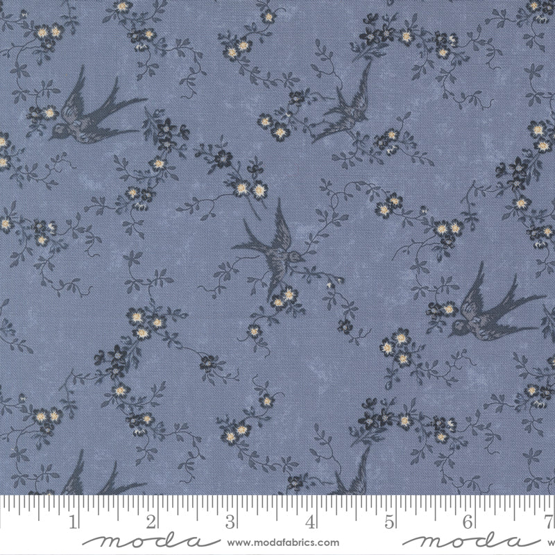 Bluebird's Nest Quilt Fabric - Happy Bluebirds in Dark Blue - 9800 14