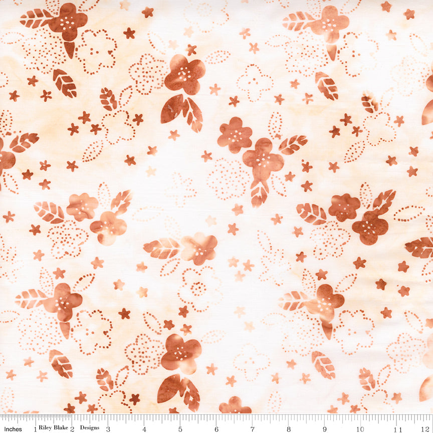 Boho Expressions Batik Quilt Fabric - Flower and Leaves Toss in Creamsicle - BT23771-343