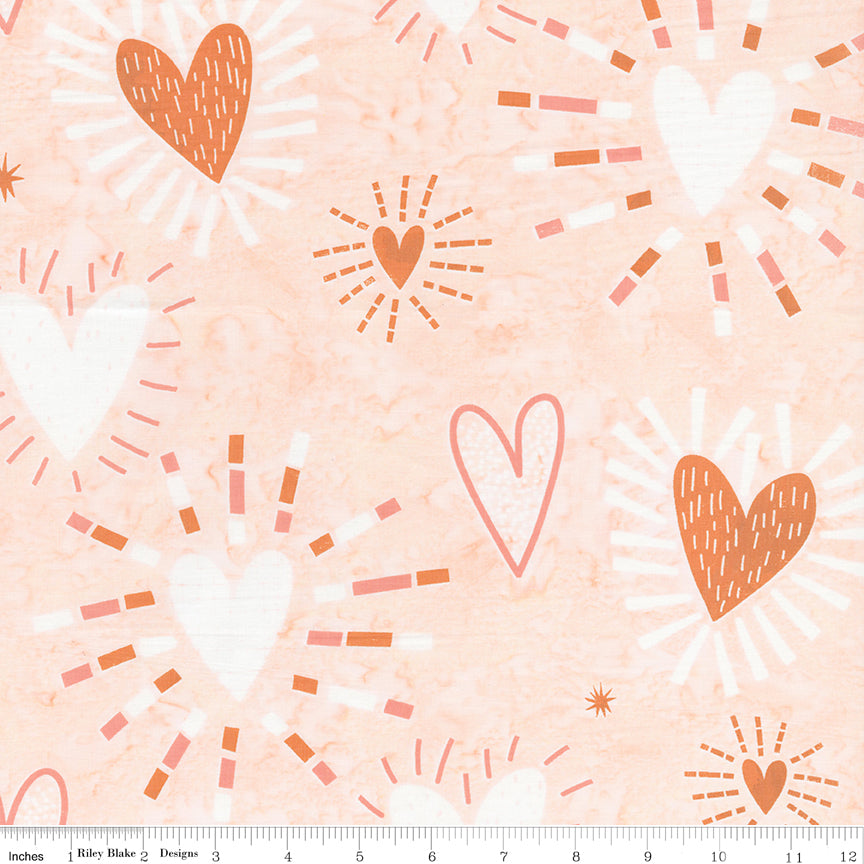 Boho Expressions Batik Quilt Fabric - Whimsical Hearts in Creamsicle - BT23775-343