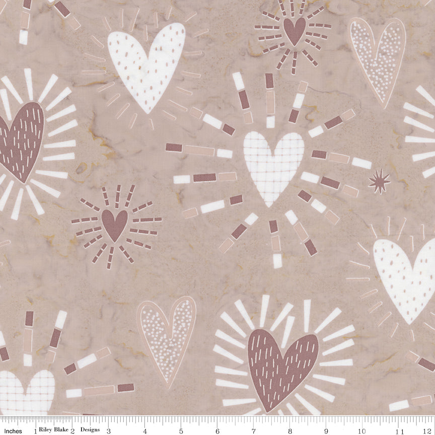 Boho Expressions Batik Quilt Fabric - Whimsical Hearts in Moscato - BT23775-341