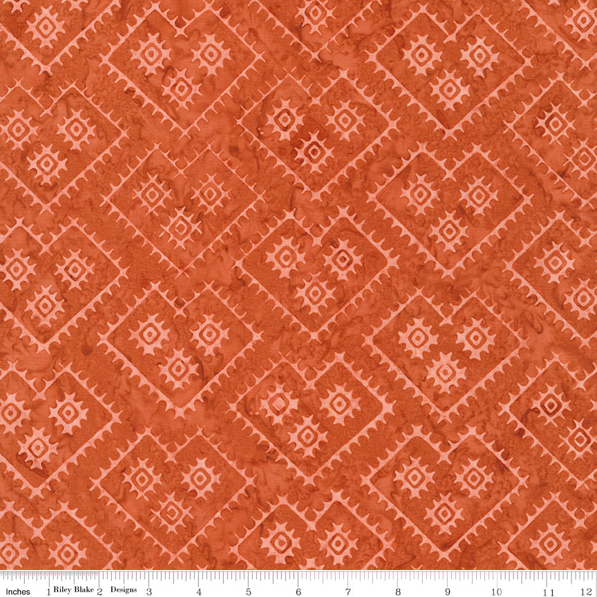 Boho Expressions Batik Quilt Fabric - Cross Stitches in Salmon Run - BT23770-242