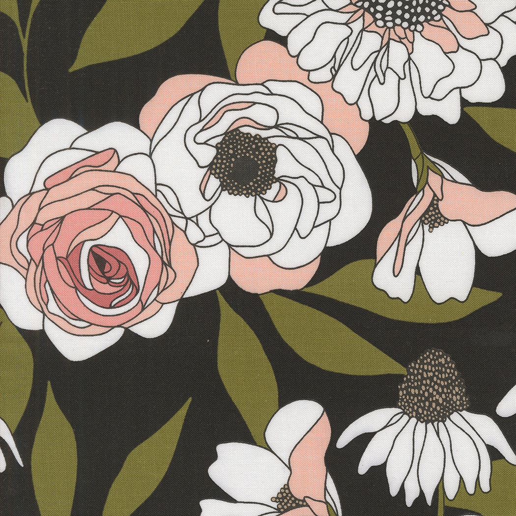 Botany Quilt Fabric - Cabbage Rose in Ink Black/Multi - 11550 12