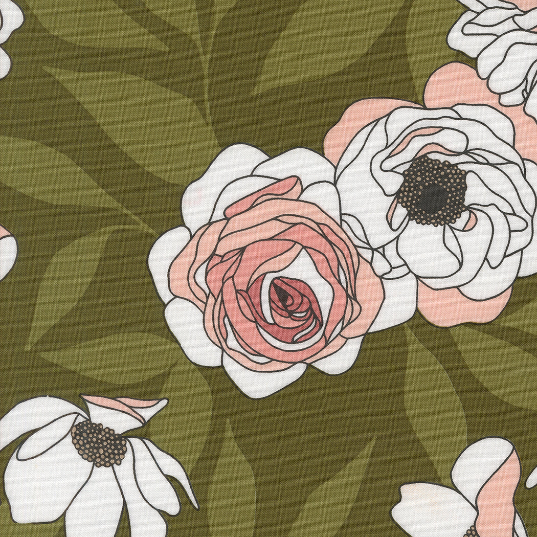Botany Quilt Fabric - Cabbage Rose in Monstera Green/Multi - 11550 19